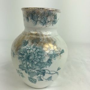 Vntg England Colonial Pottery Vase Blue/Gold